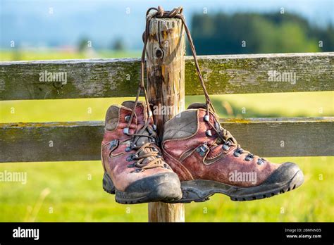 Hiking Boots After Walking Tour Stock Photo Alamy