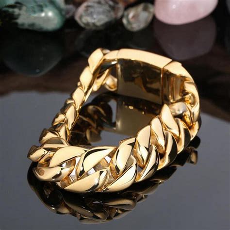 Trustylan 17mm Wide Gold Bracelet Men Fashion Brand Male