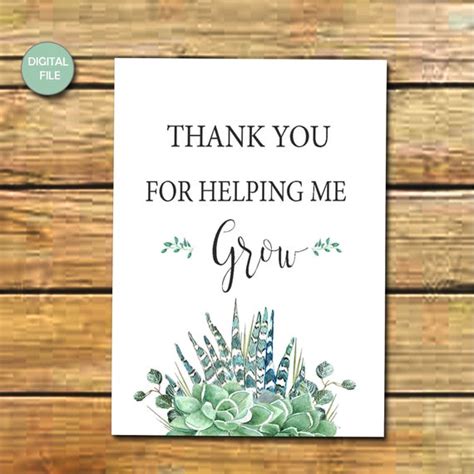 Teacher Appreciation Thank You For Helping Me Grow Sign Succulent