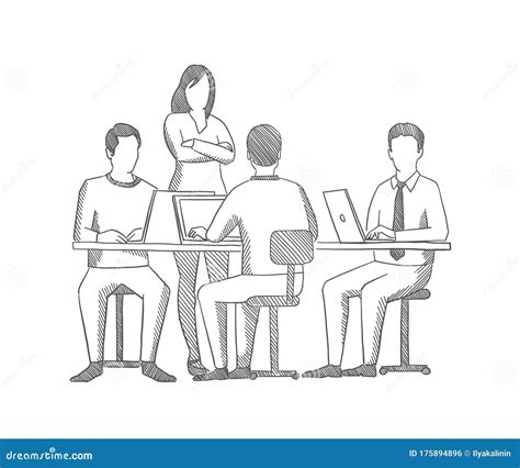 Business Team Office People Sketch Company Group Working At The