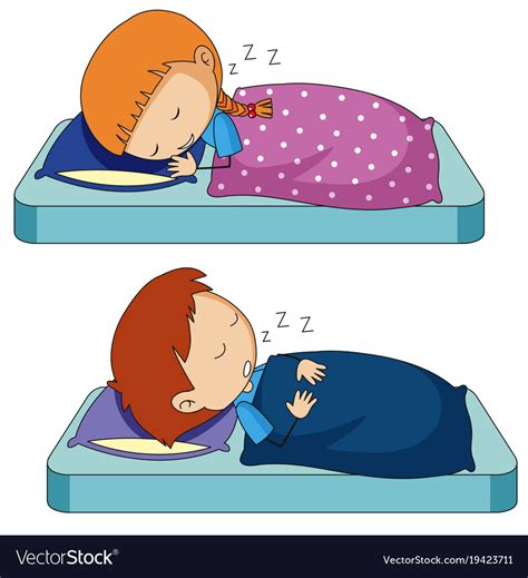 Boy And Girl Sleeping On Bed Royalty Free Vector Image