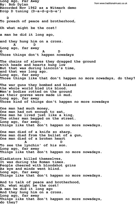 Bob Dylan Song Lyrics With Chords Long Ago Far Away Bob Dylan