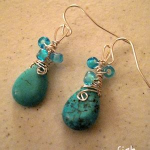 Turquoise Earrings Wire Wrapped Jewelry Handmadedecember Etsy