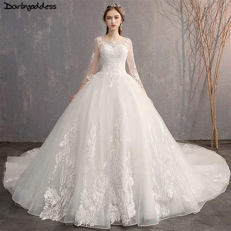 Vintage Lace Long Sleeve Wedding Dress 2019 Ball Gown Long Tail Vestido