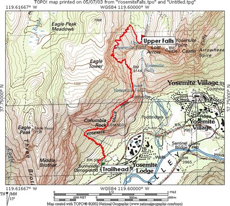 Yosemite Falls Yosemite Np Ca Topo Map Profile And Trail Overlay Files