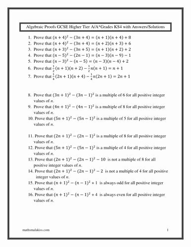 50 Algebraic Proofs Worksheet With Answers