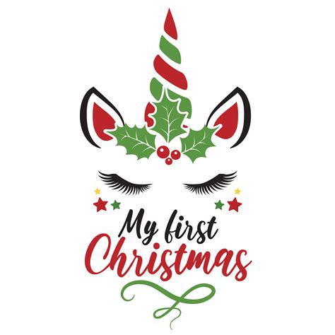 My First Christmas Vector Illustration With Cute Deer Unicorn Face And
