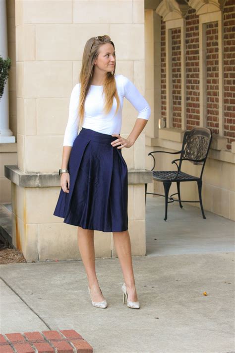 Navy Box Pleated Midi Skirts Are Perfect For Office Wear And Made From