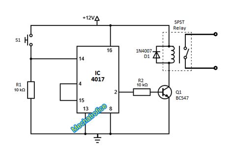 On Off Toggle Switch Circuit Diagram Using Ic 4017 Mechatrofice