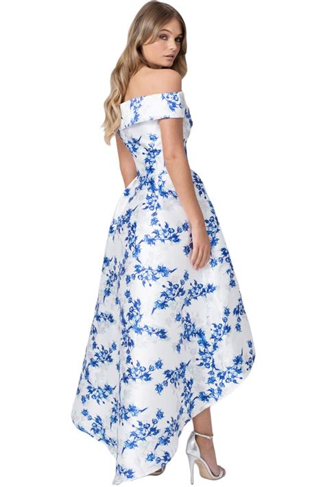 Light Blue Floral Off Prom Dres Shoulder Satin Dresses For Tweens