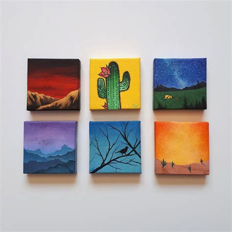 Tiny Paintings Acrylic 2x2 Inches Art Easy Canvas Art Small Canvas