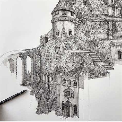 Pen Drawings Transform Real Life Landscapes Into Fantasy Worlds