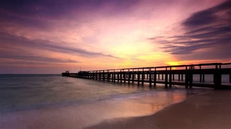 Bridge On Beach In Sunset Stock Photo Image Of Bridge 21333928