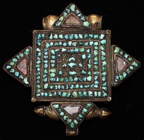 Wonderful Large Antique Tibetan Ghau In Silver And Turquoise Womans