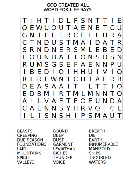 4 Best Images Of Creation Word Search Printable Bible Creation Word