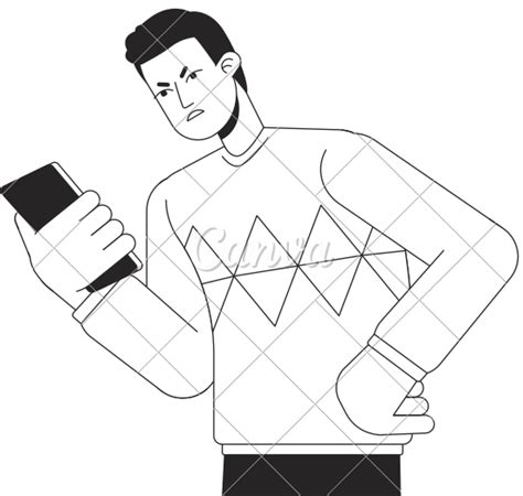 Angry Caller Looking At Phone Bw Illustration 素材 Canva可画