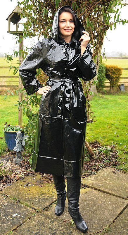 Black Pvc Mac Rainwear Girl Rainwear Fashion Vinyl Clothing