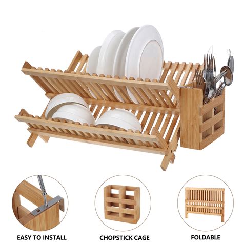 Lightweight folding portable grid display folds for easy set up and take down by. 19/21 Grid Bamboo Folding Dish Rack Drying Dish Rack for ...