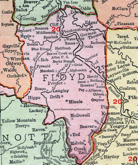 Floyd County Kentucky 1911 Rand Mcnally Map Prestonburg Allen City