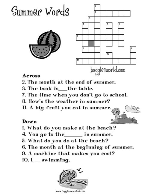 4 Free Printable Summer Crossword Puzzles Summer Crossword Puzzles