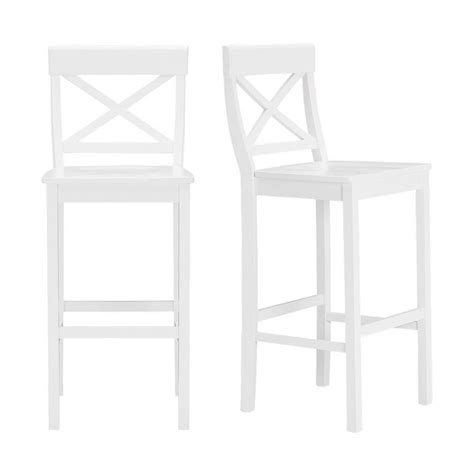 Cedarville white wood counter stool with cross back (set of 2) (19.42 in. StyleWell Cedarville White Wood Bar Stool with Cross Back (Set of 2) (19.42 in. W x 44.15 in. H ...