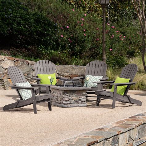 Benson Outdoor 5 Piece Acacia Wood Light Weight Concrete Adirondack