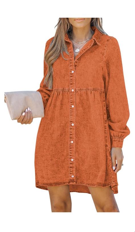 Lookbookstore Long Sleeve Denim Dress For Women Jean Dress Button Down