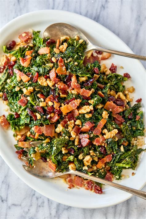 Healthy Sautéed Kale Salad Recipe with Bacon Walnuts and Cranberries