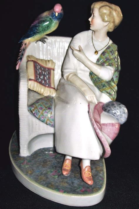 Antique German Art Deco Volkstedt Karl Ens Lady With Parrot Porcelain