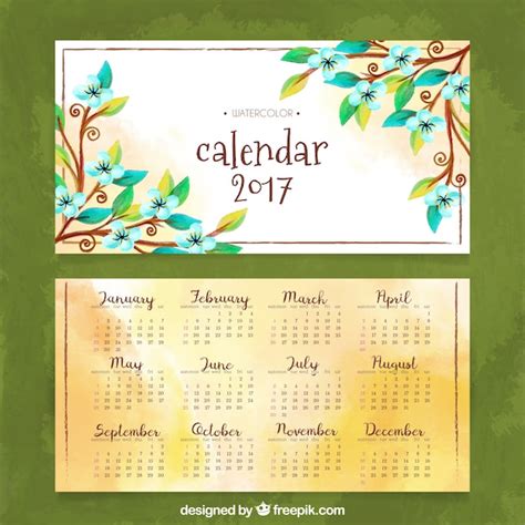 Free Vector Watercolor 2017 Calendar With Flowers