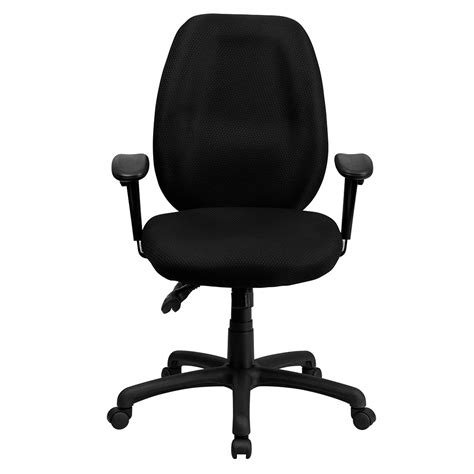 The chair is a versatile office chair with adjustable height and a tilt limiter. Ergonomic Home High Back Black Fabric Multi-Functional ...