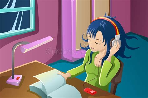 Girl Reading A Book While Listening To Music Royalty Free