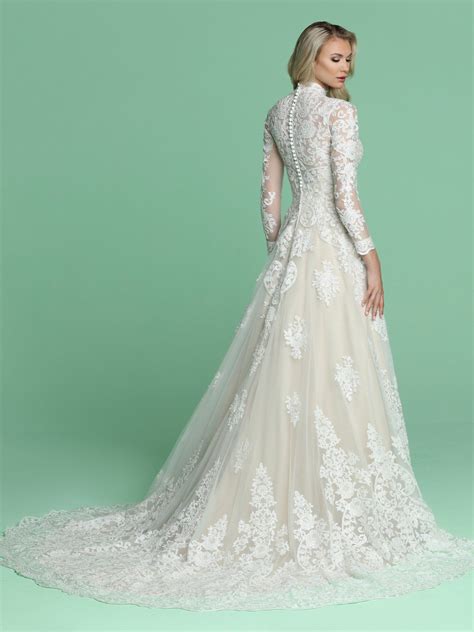 Davinci Bridal 50607 Long Sleeve Sheer Lace A Line Wedding Dress High Neck In 2021 High Neck