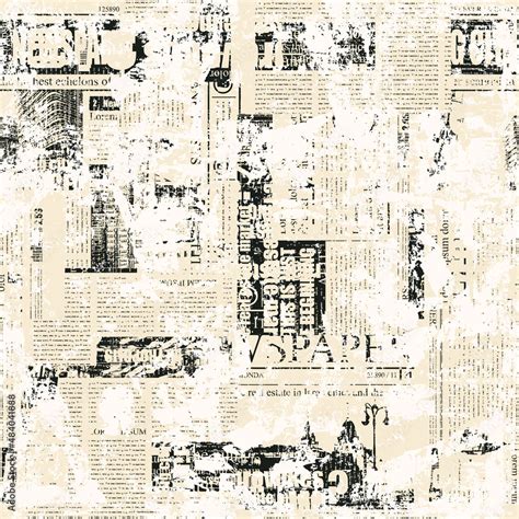 Abstract Seamless Pattern With Scuffed Newspaper Collage In Grunge