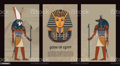 Vektorillustration Symbole Der Alten Ägyptischen Götter Anubis Und