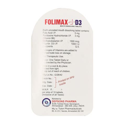 Buy Folimax Plus D3 Sugar Free Mouth Dissolving Tablet 10s Online At