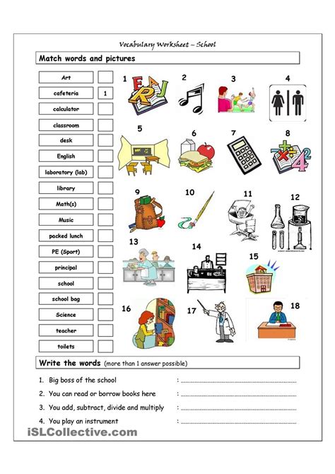 Free Printable Esl Vocabulary Worksheets