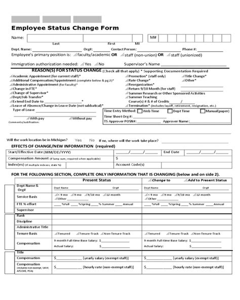 2024 Employee Status Change Form Fillable Printable Pdf And Forms
