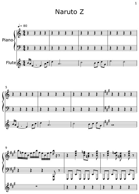 Naruto Z Sheet Music For Piano Flute