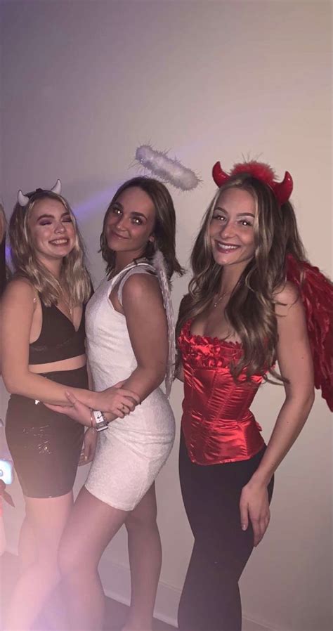 Devil And Angel Halloween Costume For A Group Of Three Trio Halloween Costumes Halloween