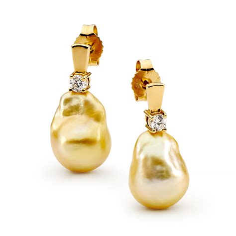 Sunbeam Golden Baroque Drop Earrings Allure South Sea Pearls