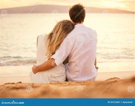 Young Couple In Love On The Beach Sunset Stock Image Image Of