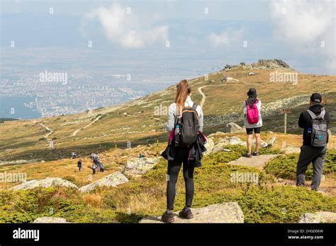 People Hiking Black Peak At 2290m In Vitosha Mountain Sofia Bulgaria