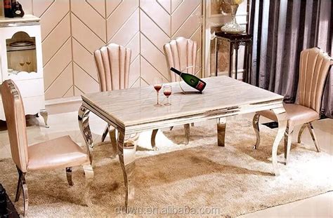Modern Natural Coffee Color Marble Korean Dining Table Stainless Steel