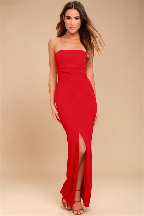 Lovely Red Dress Strapless Dress Maxi Dress Gown 72 00 Lulus