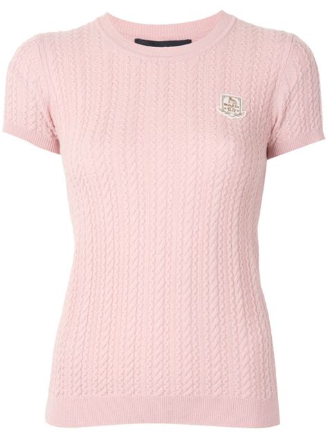 Paule Ka Logo Patch Cable Knit Top In Pink Modesens