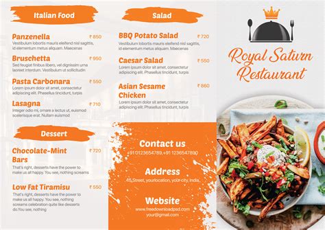 Before starting to create your own food menu, you have to set a budget to decide the quality and quantity of food.this totally depends on how much you are willing to pay to create your menu. Trifold Restaurant Menu Card | FreedownloadPSD.com