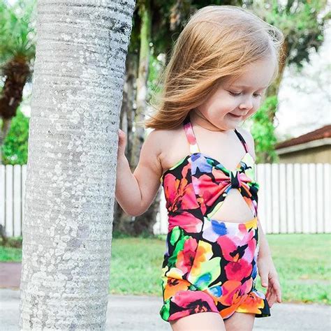 Kids Toddler Baby Girls Floral Bow Tie One Piece Monokini Swimsuit