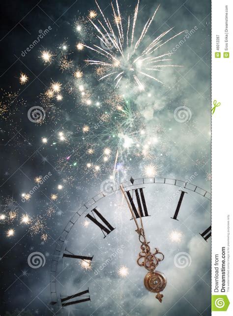 New Year S At Midnight Old Clock And Holiday Lights Stock Image