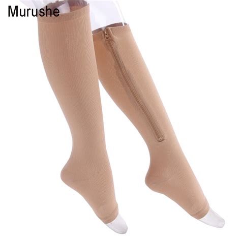 Murushe Men Women Leg Support Stretch Compression Socks Below Knee Sox Open Toe Sock Fashion And